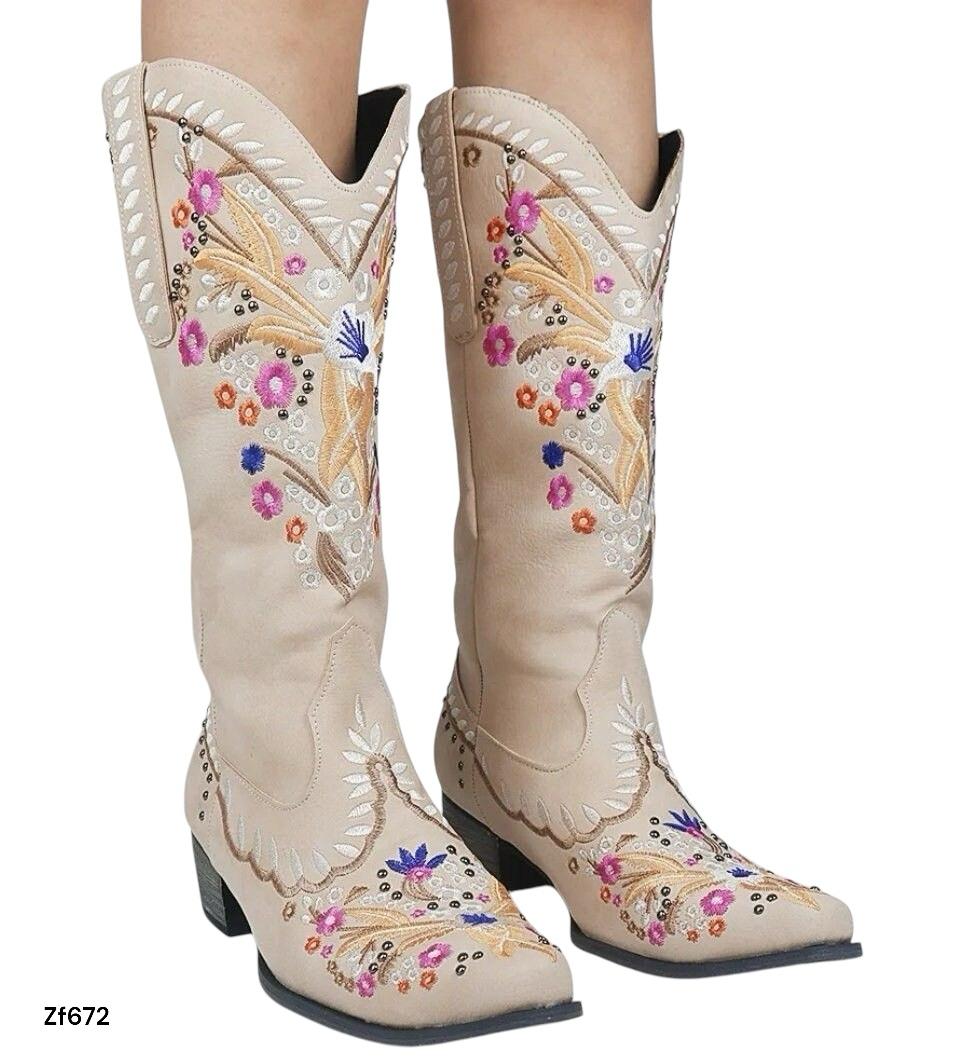Bota texana beige detalles tacon 4cm 032 C-1